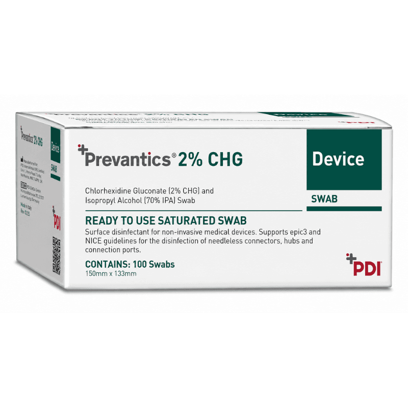 Prevantics® 2% CHG Device Swab — dezinfekcijas salvetes bezadatu savienotājiem