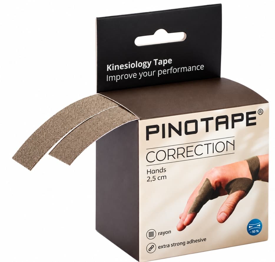 PINOTAPE Correction Hands, teips plaukstu locītavām un pirkstiem, tumši pelēks, 5 m × 2,5 cm. Iepakojumā 2 gabali.