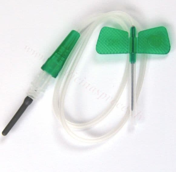 Tauriņkatetrs vakuumstobram 21G ar 20 cm pagarinātājvadu un Luer adapteri, ste…