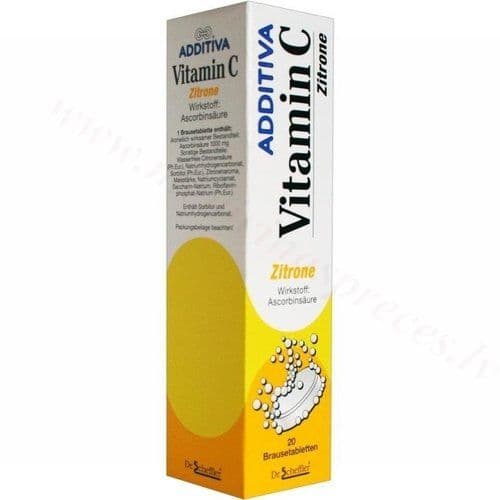 Additiva C vitamīns Zitrone (Citrons). Iepakojumā 20 putojošās tabletes