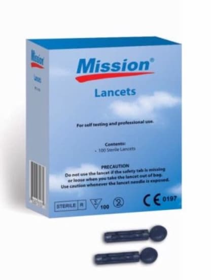 Mission lancetes, sterilas. Iepakojumā 100 gab
