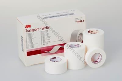 3M Transpore White nesterils, neausta materiāla plāksteris rullī.