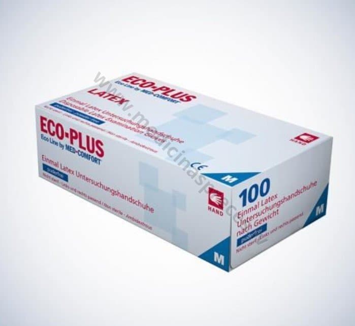 Eco-Plus lateksa cimdi, nesterili, nepūderēti. Iepakojumā 100 gabali.