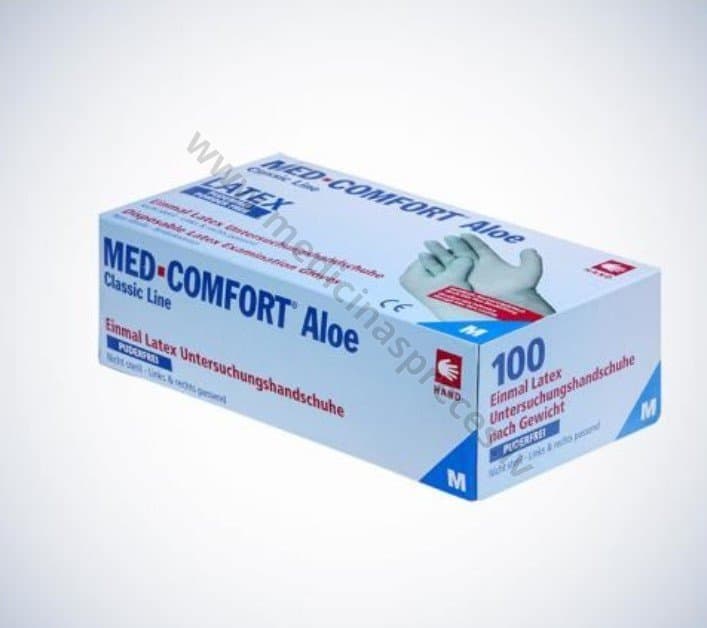 Med-Comfort Aloe lateksa cimdi, nesterili, nepūderēti. Iepakojumā 100 gabali.