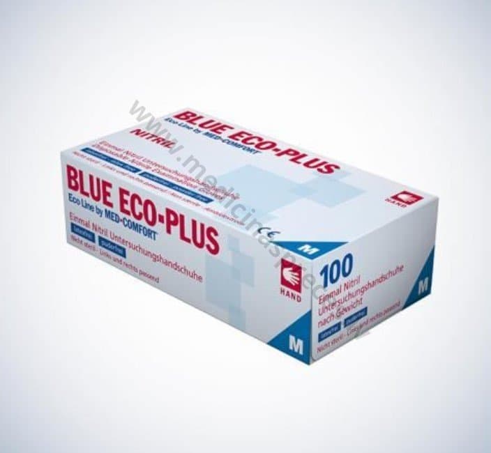 Blue Eco-Plus zili nitrila cimdi, nepūderēti, nesterili. Iepakojumā 100 gabali.