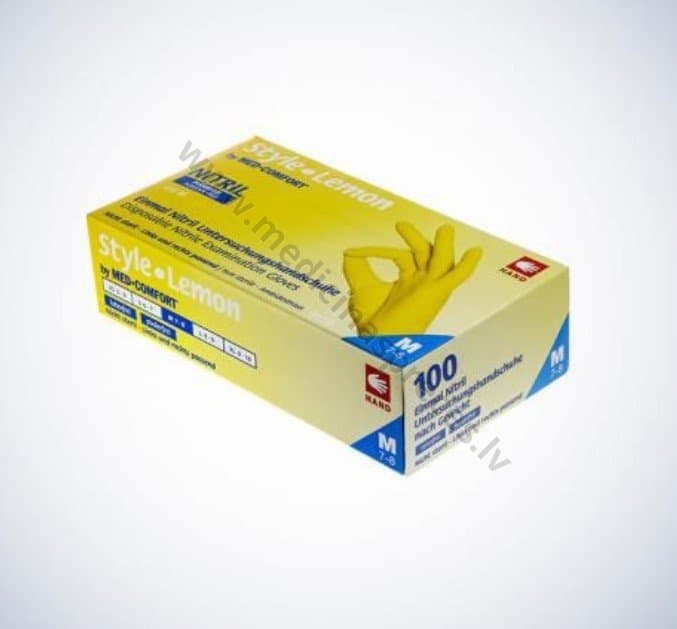 Style Lemon dzelteni nitrila cimdi, nepūderēti, nesterili. Iepakojumā 100 gabali.