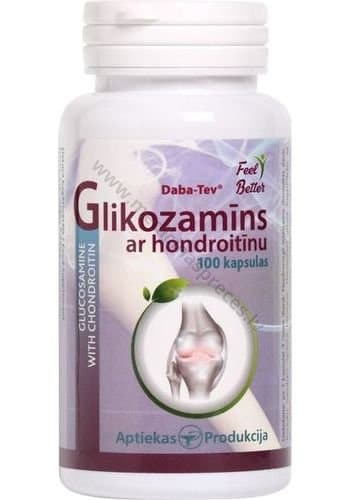 Glikozamīns ar hondroitīnu. Iepakojumā 100 kapsulas.