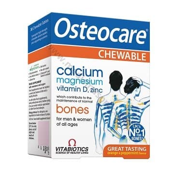 Osteocare chewable. Iepakojumā 30 košļājamas tabletes.