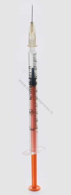 Šļirce insulīna 1ml U100 26G (0,40x13mm) ar noņemamu adatu.