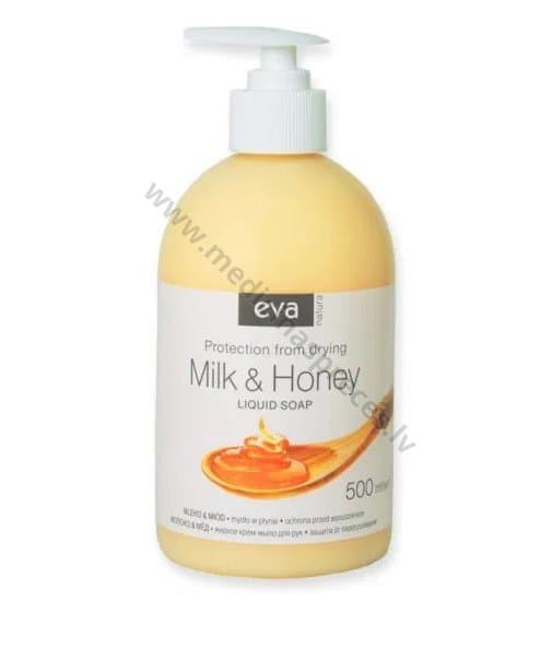 Eva Natura šķidrās ziepes ar pienu un medu, 500ml.