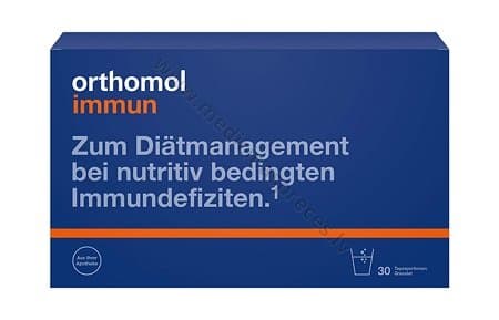 Orthomol Immun. Iepakojumā 30 dienu devu pulveris.