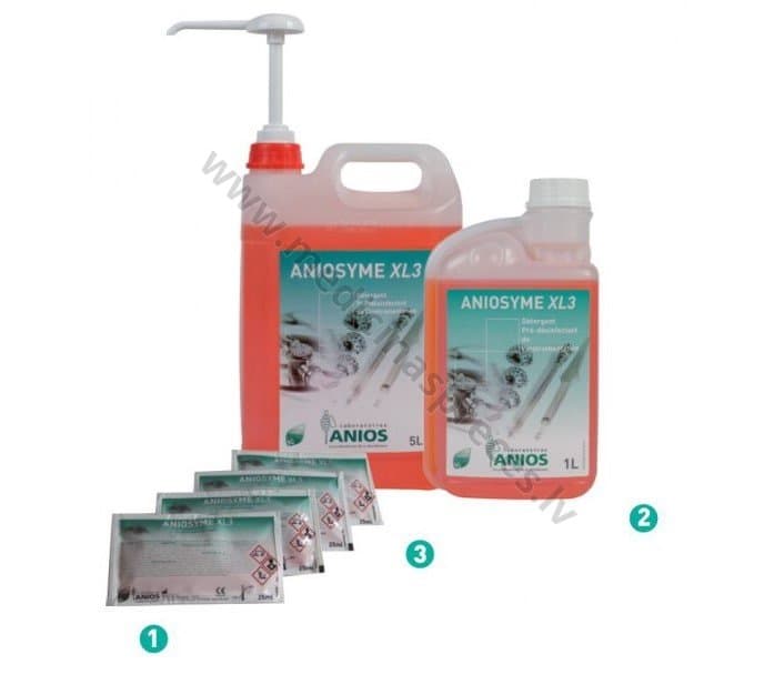 Aniosyme XL3, instrumentu tīrīšanas un sākotnējās dezinfekcijas līdzeklis.