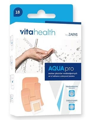 Vitahealth Aqua pro plāksteri. Iepakojumā 18 plāksteri