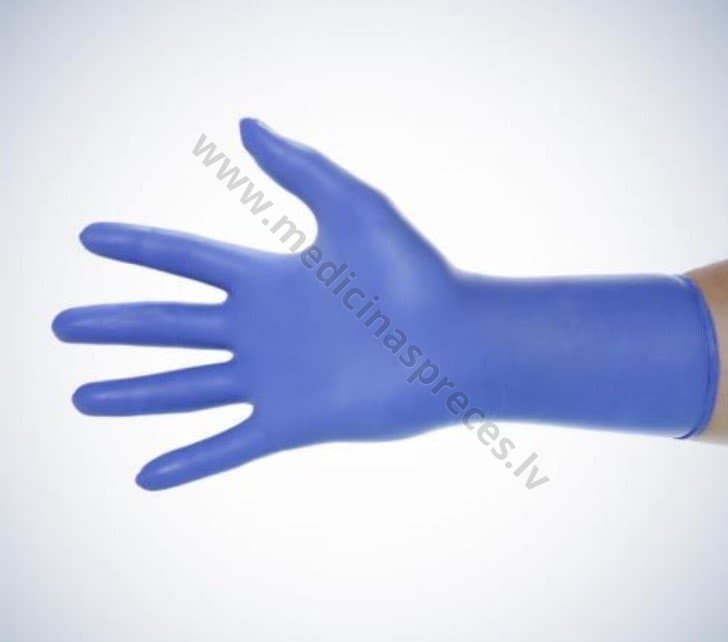 Med-Comfort Blue 300 pagarināti nitrila cimdi, nepūderēti, nesterili. Iepakojumā 100 gabali.