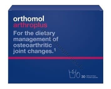 Orthomol Arthroplus. Iepakojumā 30 dienu devas: pulveris un kapsulas.