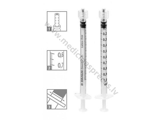 Šļirce Omnifix-F Luer Lock Solo 1 ml, bez adatas, sterila