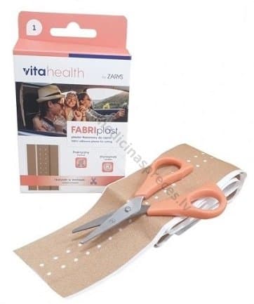 Vitahealth FABRIplast plāksteris, 1m x 6 cm, komplektā šķēres