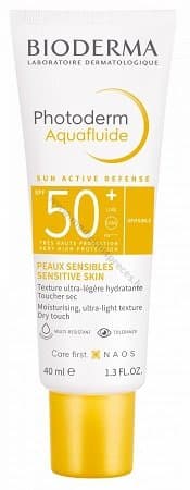 BIODERMA Photoderm Aquafluide SPF 50+ bezkrāsains saules aizsarglīdzeklis, 40 ml.