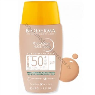 BIODERMA Photoderm NUDE Touch SPF 50+ gaiši tonēts saules aizsarglīdzeklis, 40 ml.
