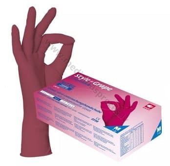 Style Grape bordo nitrila cimdi, nepūderēti, nesterili. Iepakojumā 100 gabali
