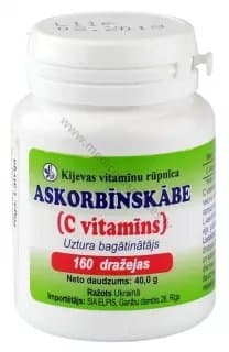 Askorbīnskābe 50mg. Iepakojumā 160 dražejas.