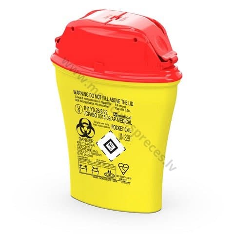 Konteiners medicīniskiem atkritumiem 0.4 L (Pocket līnija), kantains.