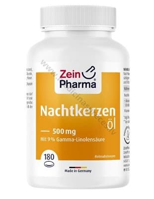 Naktssveces eļļa 500 mg, iepakojumā 180 kapsulas.