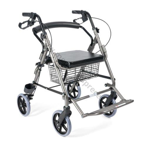 Rollators ar alumīnija rāmi un četriem riteņiem un kāju balstiem, LUCY.