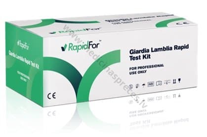 RapidForTM Giardia Lamblia Test Kit (Giardia lamblia antigēna noteikšanai fekālajos paraugos). Iepakojumā 20 testa kasetes.