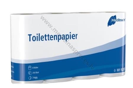 Tualetes papīrs Meditrade 3-k, 28m, 250 loksnes. Iepakojumā 8 ruļļi