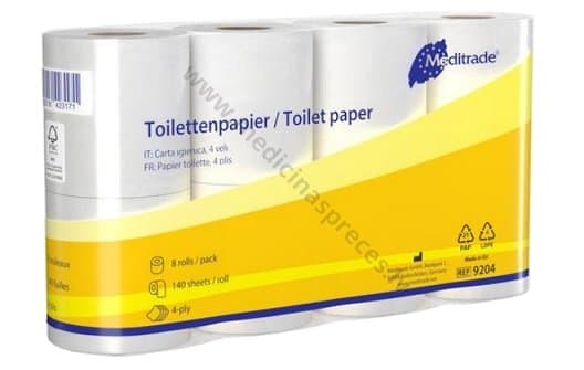 Tualetes papīrs Meditrade 4-k, 16m, 140 loksnes. Iepakojumā 8 ruļļi