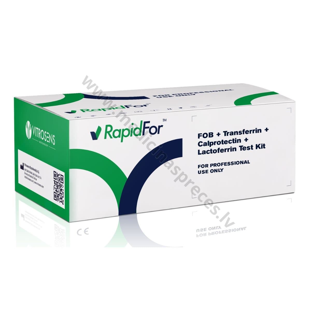 FOB+Transferrin+Calprotectin+Lactoferrin Test Kit. Iepakojumā 20 testa kasetes