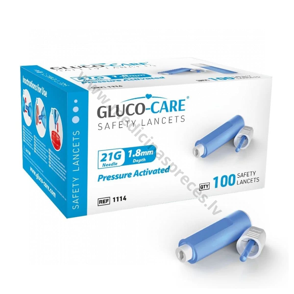 Lancetes GLUCO-CARE Safety, iepakojumā 100 gabali