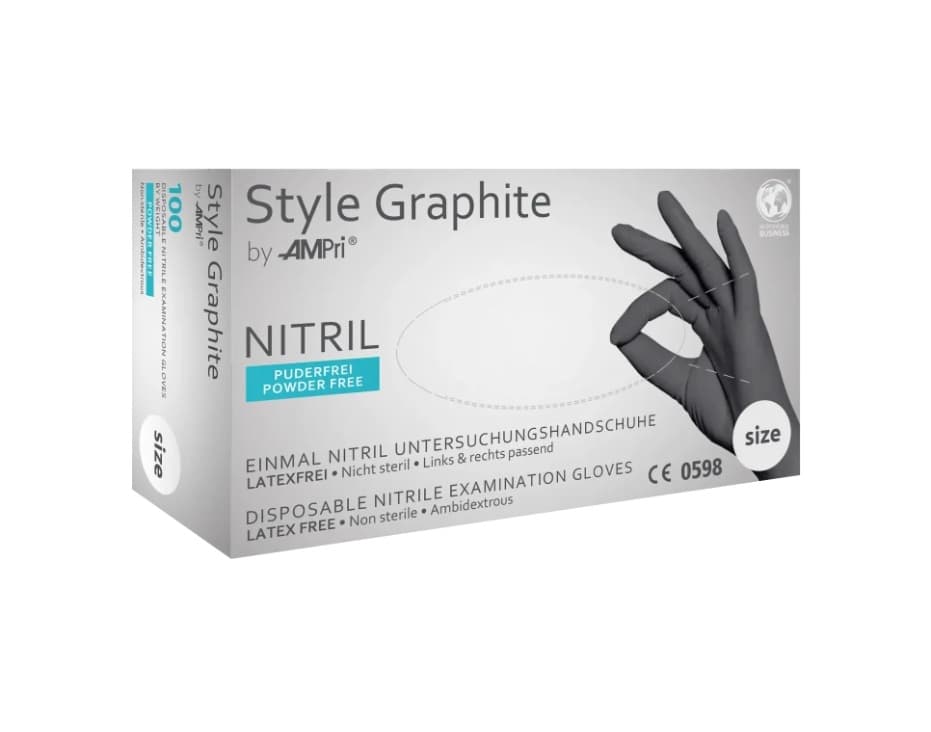 Style Graphite tumši pelēki nitrila cimdi, nepūderēti, nesterili, XS izmērs.