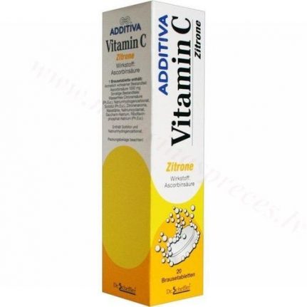 Additiva C vitamīns Zitrone (Citrons). Iepakojumā 20 putojošās tabletes.