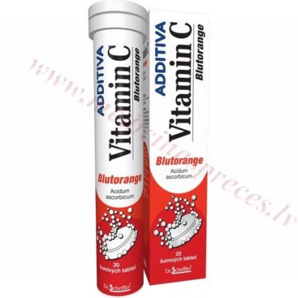 Additiva C vitamīns Blutorange (Sarkanais apelsīns). Iepakojumā 20 putojošās tabletes.