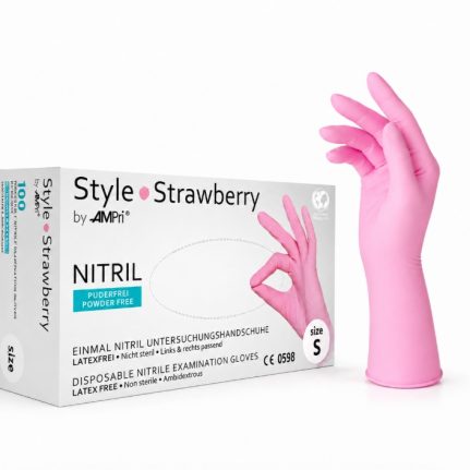 nitrila-cimdi-rozā-strawberry-mediciniskais-apgerbs-kirurgiska-vela-cimdi-nitrila-AmPri-medicinaspreces.lv